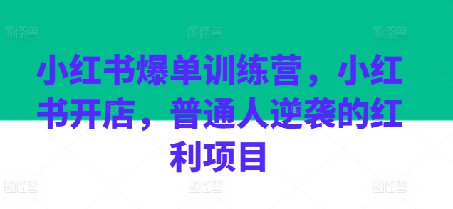 小红书爆单训练营，小红书开店，普通人逆袭的红利项目网赚项目-副业赚钱-互联网创业-资源整合八方网创
