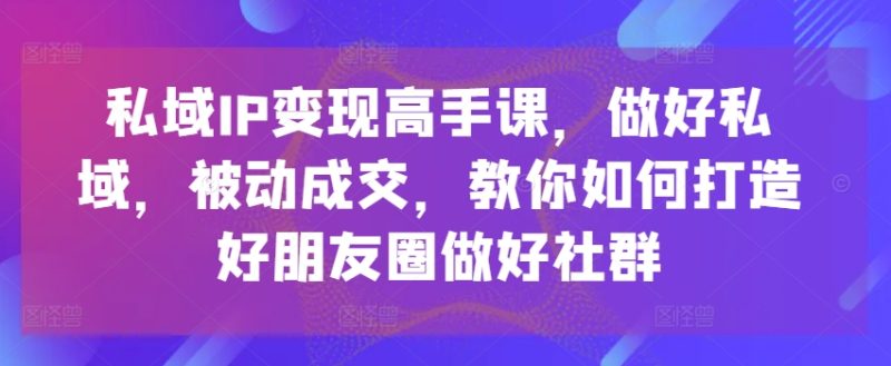 私域IP变现高手课,做好私域,被动成交,教你如何打造好朋友圈做好社群网赚项目-副业赚钱-互联网创业-资源整合八方网创