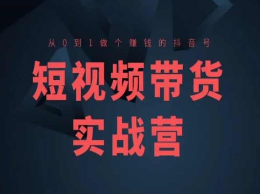 短视频带货实战营(高阶课)，从0到1做个赚钱的抖音号网赚项目-副业赚钱-互联网创业-资源整合八方网创