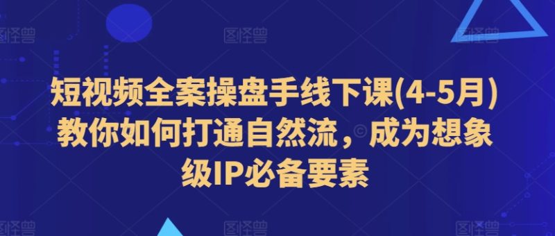 短视频全案操盘手线下课(4-5月)教你如何打通自然流，成为想象级IP必备要素网赚项目-副业赚钱-互联网创业-资源整合八方网创
