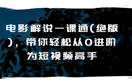电影解说一课通(绝版)，带你轻松从0进阶为短视频高手网赚项目-副业赚钱-互联网创业-资源整合八方网创
