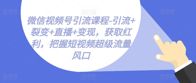 微信视频号引流课程-引流+裂变+直播+变现，获取红利，把握短视频超级流量风口网赚项目-副业赚钱-互联网创业-资源整合八方网创