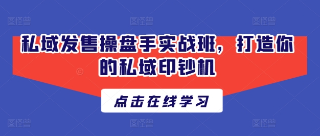 私域发售操盘手实战班，打造你的私域印钞机网赚项目-副业赚钱-互联网创业-资源整合八方网创