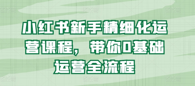 小红书新手精细化运营课程，带你0基础运营全流程网赚项目-副业赚钱-互联网创业-资源整合八方网创