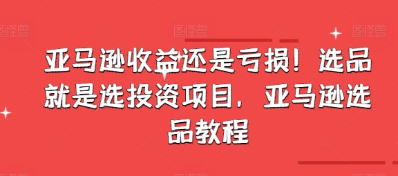 亚马逊收益还是亏损！选品就是选投资项目，亚马逊选品教程网赚项目-副业赚钱-互联网创业-资源整合八方网创