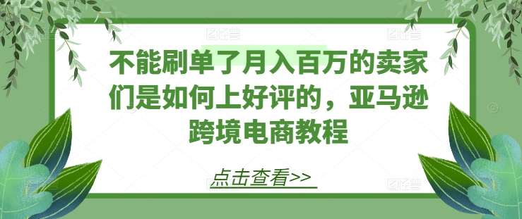 不能刷单了月入百万的卖家们是如何上好评的，亚马逊跨境电商教程网赚项目-副业赚钱-互联网创业-资源整合八方网创