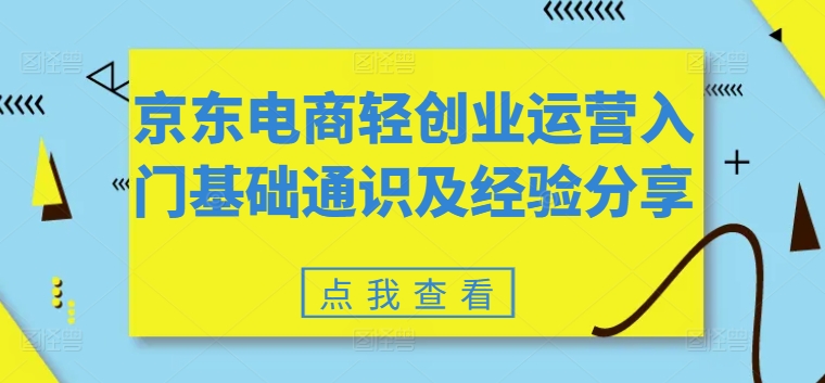 京东电商轻创业运营入门基础通识及经验分享网赚项目-副业赚钱-互联网创业-资源整合八方网创