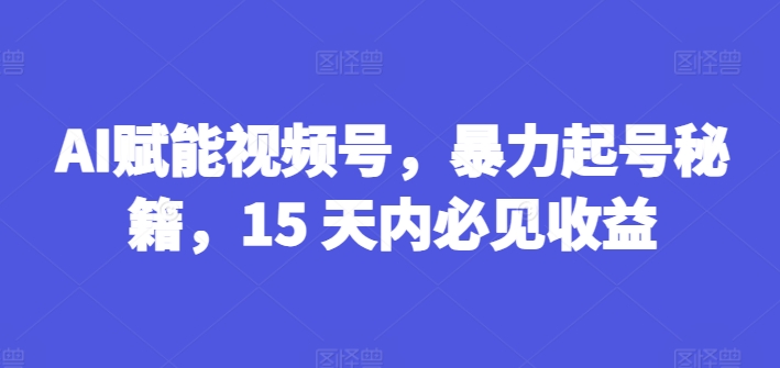 AI赋能视频号，暴力起号秘籍，15 天内必见收益网赚项目-副业赚钱-互联网创业-资源整合八方网创