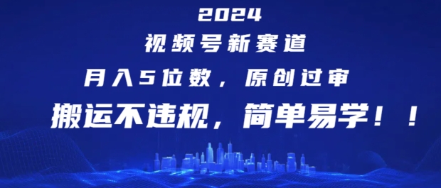 2024视频号新赛道，月入5位数+，原创过审，搬运不违规，简单易学网赚项目-副业赚钱-互联网创业-资源整合八方网创