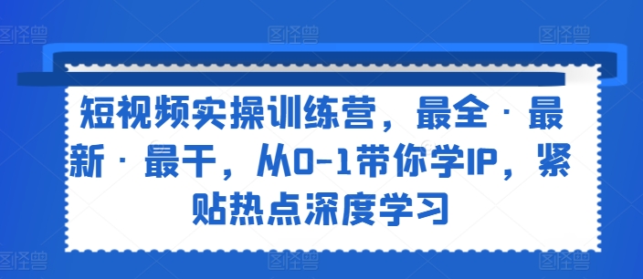 短视频实操训练营，最全·最新·最干，从0-1带你学IP，紧贴热点深度学习网赚项目-副业赚钱-互联网创业-资源整合八方网创