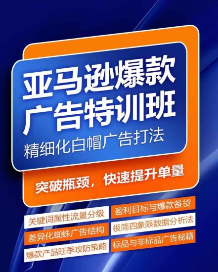 亚马逊爆款广告特训班，快速掌握亚马逊关键词库搭建方法，有效优化广告数据并提升旺季销量网赚项目-副业赚钱-互联网创业-资源整合八方网创