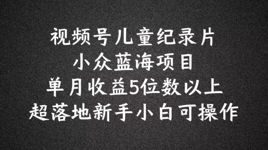 2024蓝海项目视频号儿童纪录片科普，单月收益5位数以上，新手小白可操作网赚项目-副业赚钱-互联网创业-资源整合八方网创