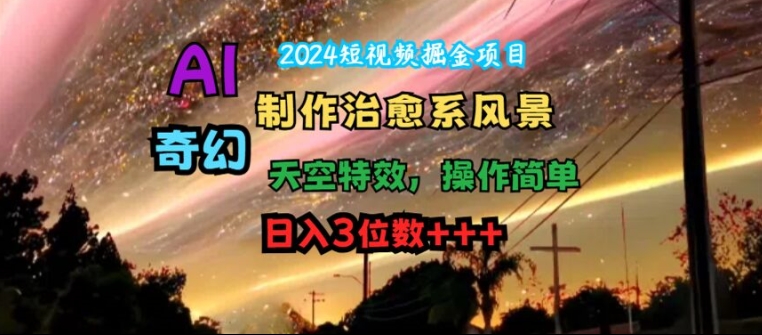 2024短视频掘金项目，AI制作治愈系风景，奇幻天空特效，操作简单，日入3位数网赚项目-副业赚钱-互联网创业-资源整合八方网创