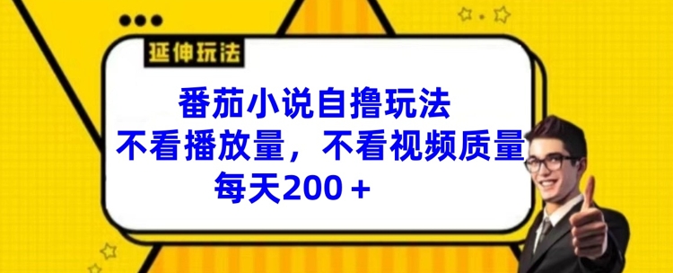 番茄小说自撸玩法，不看播放量，不看视频质量，每天200+网赚项目-副业赚钱-互联网创业-资源整合八方网创