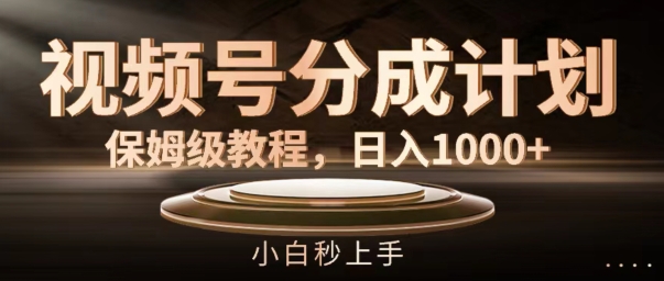 视频号分成计划保姆级教程，日入1K，小白秒上手网赚项目-副业赚钱-互联网创业-资源整合八方网创