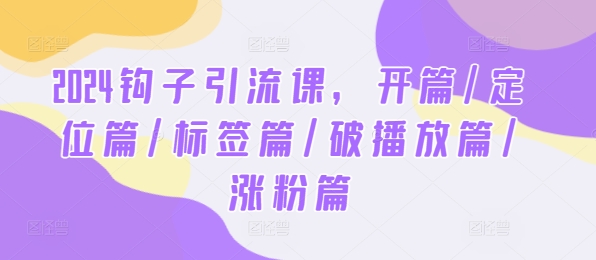 2024钩子引流课，开篇/定位篇/标签篇/破播放篇/涨粉篇网赚项目-副业赚钱-互联网创业-资源整合八方网创