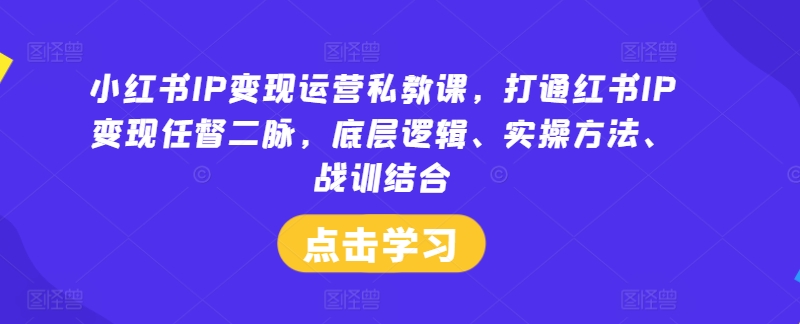 小红书IP变现运营私教课，打通红书IP变现任督二脉，底层逻辑、实操方法、战训结合网赚项目-副业赚钱-互联网创业-资源整合八方网创