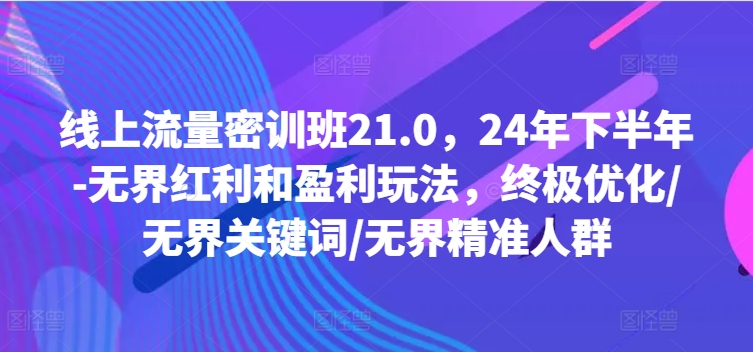 线上流量密训班21.0，24年下半年-无界红利和盈利玩法，终极优化/无界关键词/无界精准人群网赚项目-副业赚钱-互联网创业-资源整合八方网创