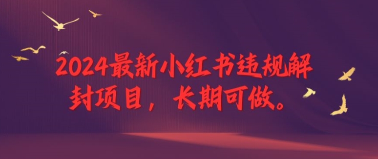 2024最新小红书违规解封项目，长期可做，一个可以做到退休的项目网赚项目-副业赚钱-互联网创业-资源整合八方网创