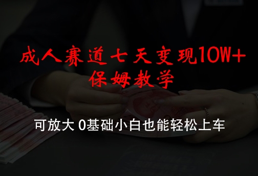 成人赛道七天变现10W+保姆教学，可放大，0基础小白也能轻松上车网赚项目-副业赚钱-互联网创业-资源整合八方网创