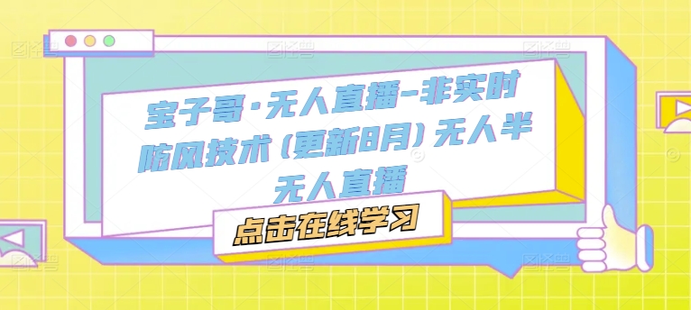 宝子哥·无人直播-非实时防风技术(更新8月)无人半无人直播网赚项目-副业赚钱-互联网创业-资源整合八方网创