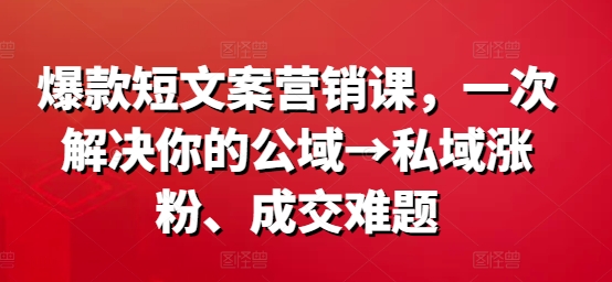 爆款短文案营销课，一次解决你的公域→私域涨粉、成交难题网赚项目-副业赚钱-互联网创业-资源整合八方网创