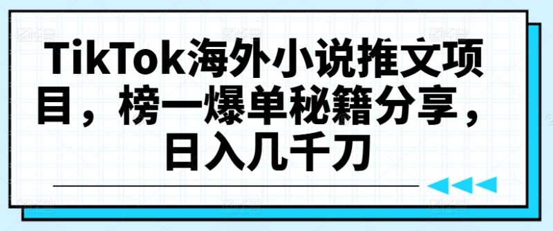 TikTok海外小说推文项目，榜一爆单秘籍分享，日入几千刀网赚项目-副业赚钱-互联网创业-资源整合八方网创