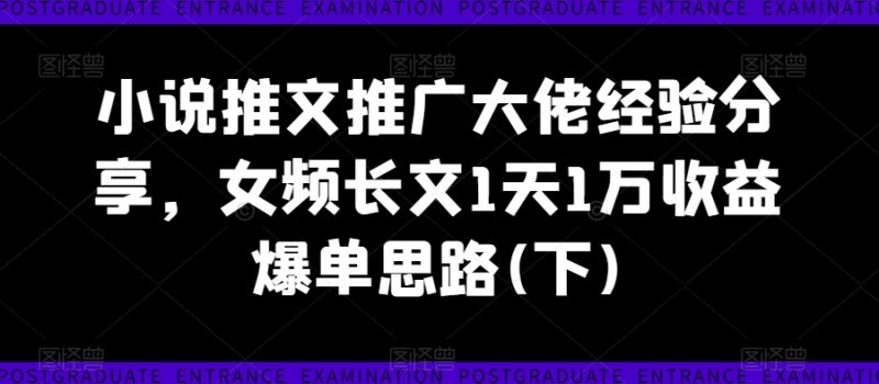 小说推文推广大佬经验分享，女频长文1天1万收益爆单思路(下)网赚项目-副业赚钱-互联网创业-资源整合八方网创