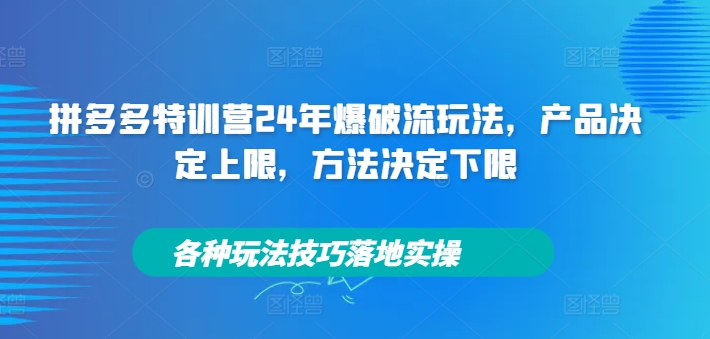 拼多多特训营24年爆破流玩法，产品决定上限，方法决定下限，各种玩法技巧落地实操网赚项目-副业赚钱-互联网创业-资源整合八方网创