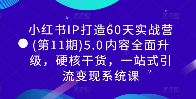 小红书IP打造60天实战营(第11期)5.0​内容全面升级，硬核干货，一站式引流变现系统课网赚项目-副业赚钱-互联网创业-资源整合八方网创