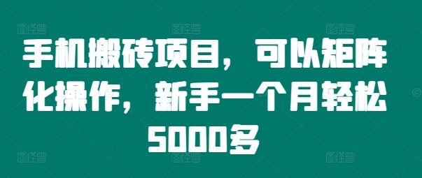 手机搬砖项目，可以矩阵化操作，新手一个月轻松5000多网赚项目-副业赚钱-互联网创业-资源整合八方网创