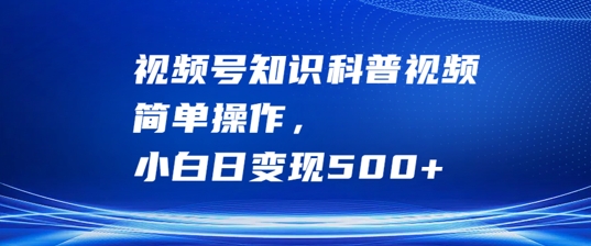 视频号知识科普视频，简单操作，小白日变现500+网赚项目-副业赚钱-互联网创业-资源整合八方网创