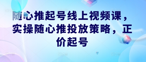 随心推起号线上视频课，实操随心推投放策略，正价起号网赚项目-副业赚钱-互联网创业-资源整合八方网创