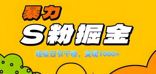 单人单机日引千粉，变现1k+，S粉流量掘金计划攻略网赚项目-副业赚钱-互联网创业-资源整合八方网创