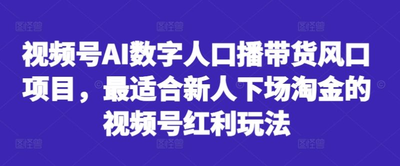 视频号AI数字人口播带货风口项目,最适合新人下场淘金的视频号红利玩法网赚项目-副业赚钱-互联网创业-资源整合八方网创