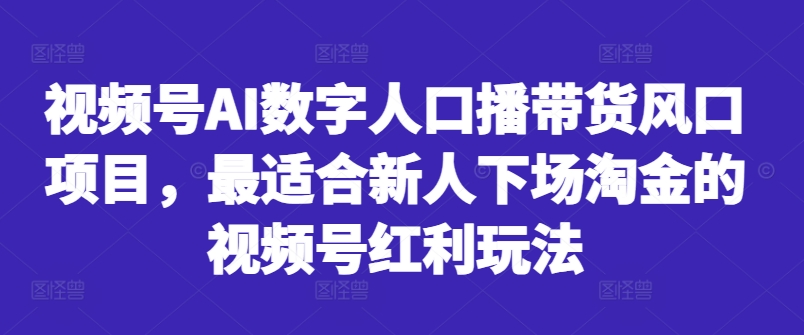 视频号AI数字人口播带货风口项目，最适合新人下场淘金的视频号红利玩法网赚项目-副业赚钱-互联网创业-资源整合八方网创