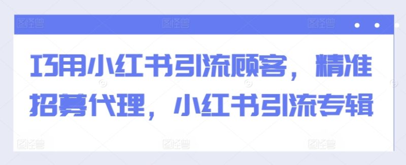 巧用小红书引流顾客，精准招募代理，小红书引流专辑网赚项目-副业赚钱-互联网创业-资源整合八方网创