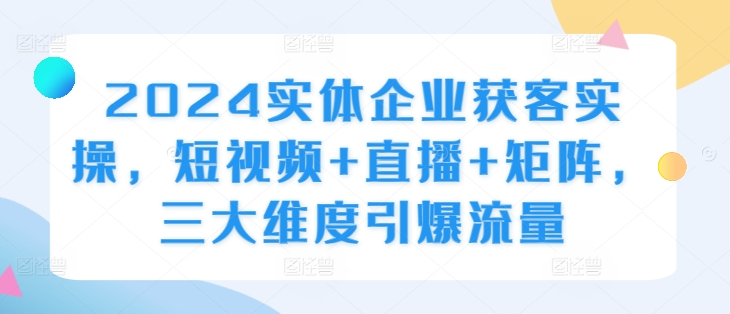 2024实体企业获客实操，短视频+直播+矩阵，三大维度引爆流量网赚项目-副业赚钱-互联网创业-资源整合八方网创