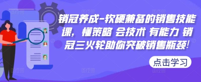 销冠养成-软硬兼备的销售技能课,懂策略 会技术 有能力 销冠三火轮助你突破销售瓶颈!网赚项目-副业赚钱-互联网创业-资源整合八方网创