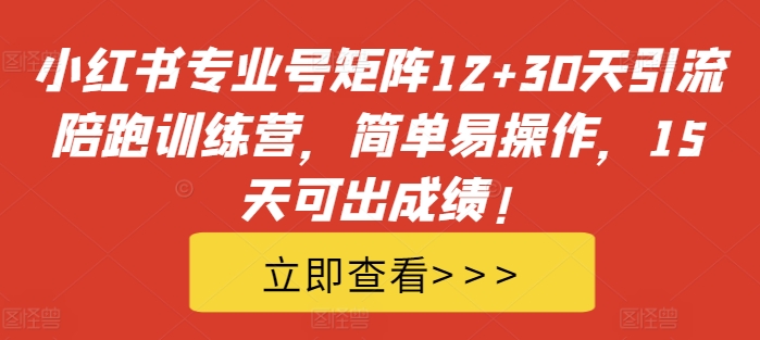 小红书专业号矩阵12+30天引流陪跑训练营，简单易操作，15天可出成绩!网赚项目-副业赚钱-互联网创业-资源整合八方网创