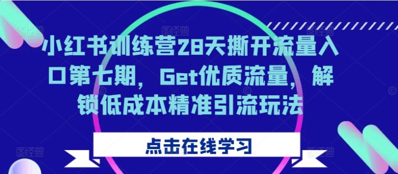 小红书训练营28天撕开流量入口第七期，Get优质流量，解锁低成本精准引流玩法网赚项目-副业赚钱-互联网创业-资源整合八方网创