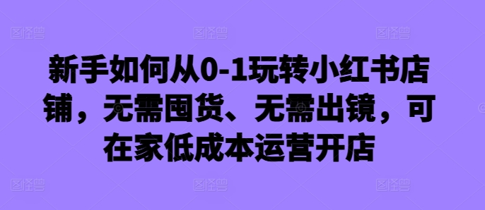 新手如何从0-1玩转小红书店铺，无需囤货、无需出镜，可在家低成本运营开店网赚项目-副业赚钱-互联网创业-资源整合八方网创