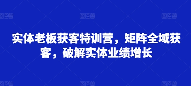 实体老板获客特训营，矩阵全域获客，破解实体业绩增长网赚项目-副业赚钱-互联网创业-资源整合八方网创
