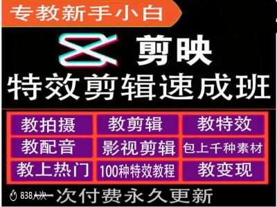 剪映特效教程和运营变现教程，特效剪辑速成班，专教新手小白网赚项目-副业赚钱-互联网创业-资源整合八方网创