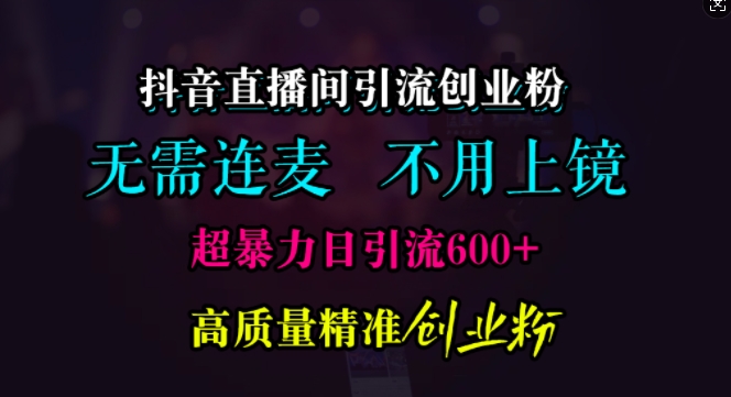 抖音直播间引流创业粉，无需连麦、无需上镜，超暴力日引流600+高质量精准创业粉网赚项目-副业赚钱-互联网创业-资源整合八方网创