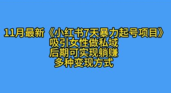 K总部落11月最新小红书7天暴力起号项目，吸引女性做私域网赚项目-副业赚钱-互联网创业-资源整合八方网创