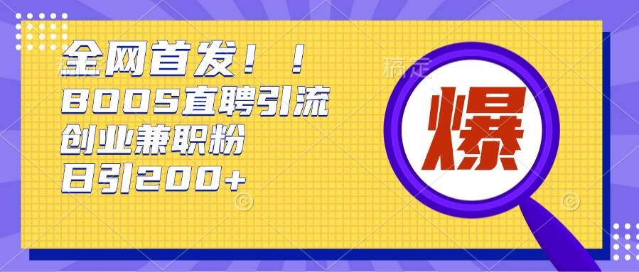 通过Boss直聘，每天轻松钓到200+多条创业大鱼的秘籍网赚项目-副业赚钱-互联网创业-资源整合八方网创