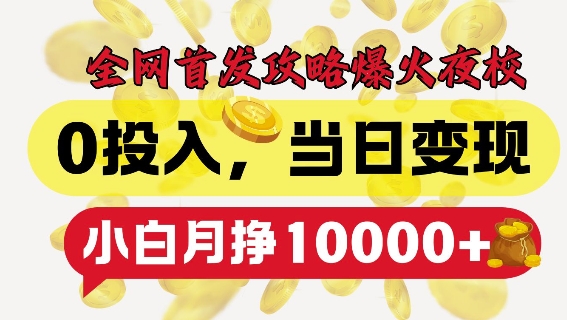 全网首发爆火夜校，0投入，当日变现，小白轻松月入1w+网赚项目-副业赚钱-互联网创业-资源整合八方网创