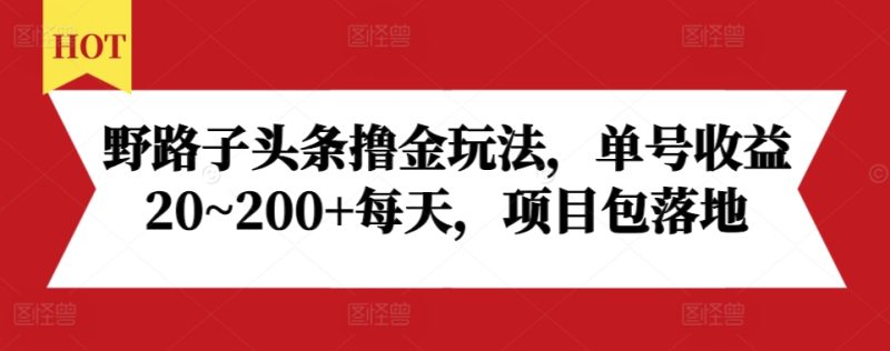野路子头条撸金玩法，单号收益20~200+每天，项目包落地网赚项目-副业赚钱-互联网创业-资源整合八方网创