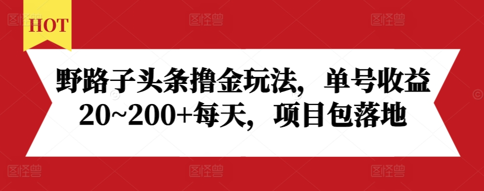 野路子头条撸金玩法，单号收益20~200+每天，项目包落地网赚项目-副业赚钱-互联网创业-资源整合八方网创